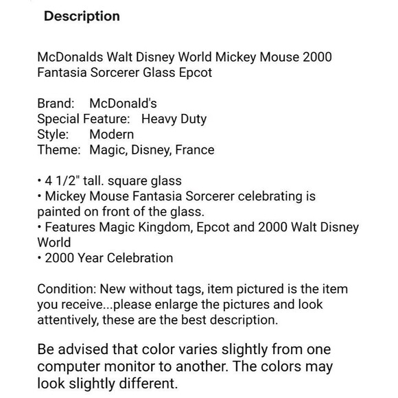 McDonalds Walt Disney World Mickey Mouse 2000 Fantasia Sorcerer Glass Epcot - Picture 11 of 11